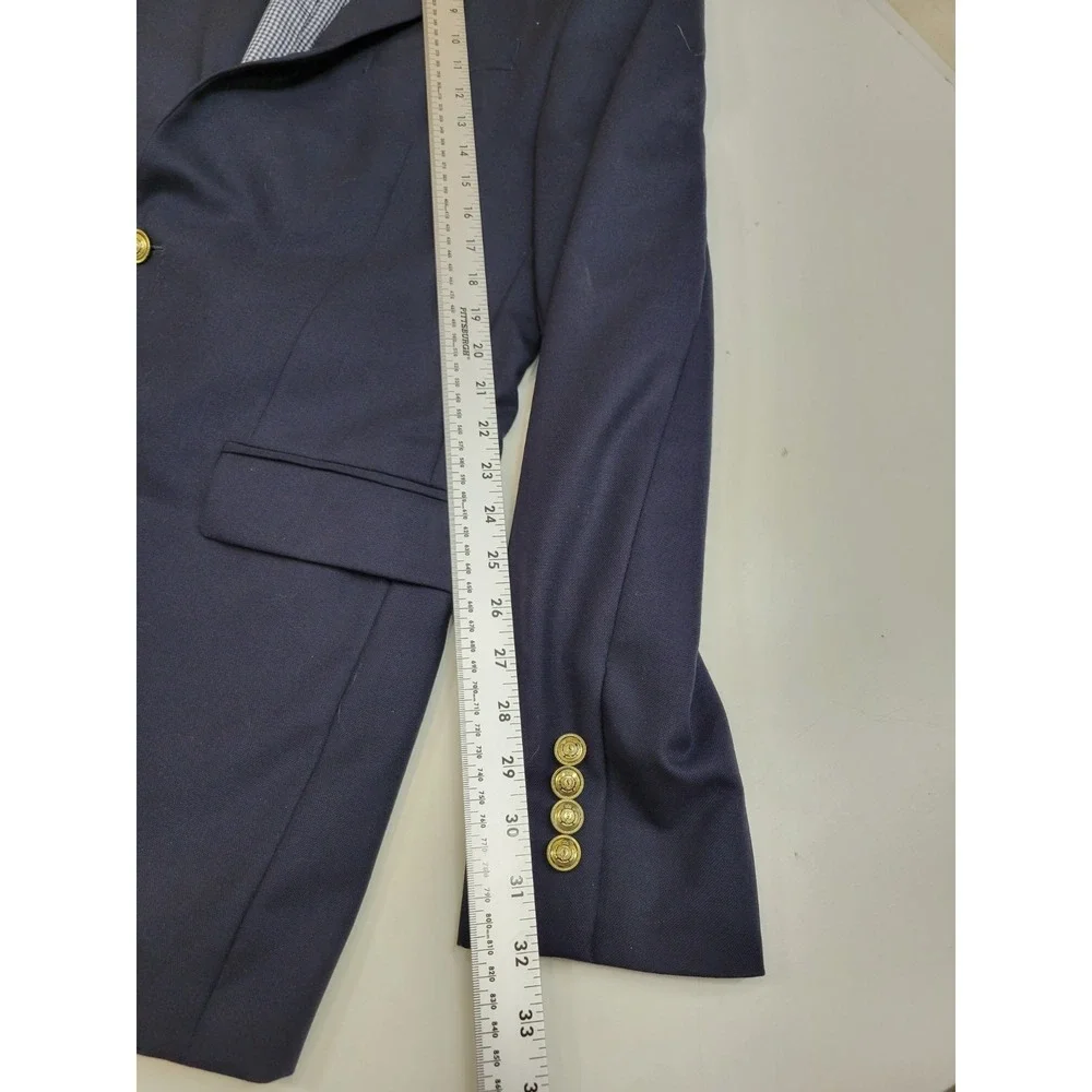Stafford Mens Blazer 42L Navy Blue 100% Wool Slim Fit Gold Buttons Sport Coat